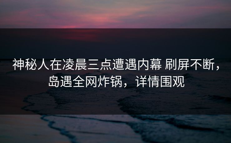 神秘人在凌晨三点遭遇内幕 刷屏不断，岛遇全网炸锅，详情围观
